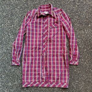 Lacoste Purple Plaid Print Long Sleeve Dress With Drawstring